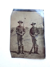 Tintype of Soldiers with Rifles and Bayonet