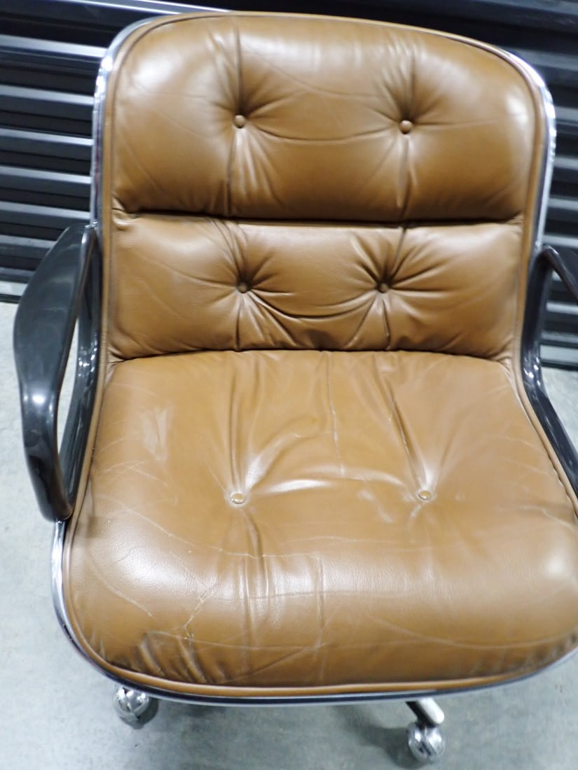 Knoll Pollack International Chrome & Leather Chair: Mid Century Design - 31" x 23". Label says Knoll International 745 Fifth Avenue New York, N.Y. 10023 - See other lots in this auction for matching chairs.