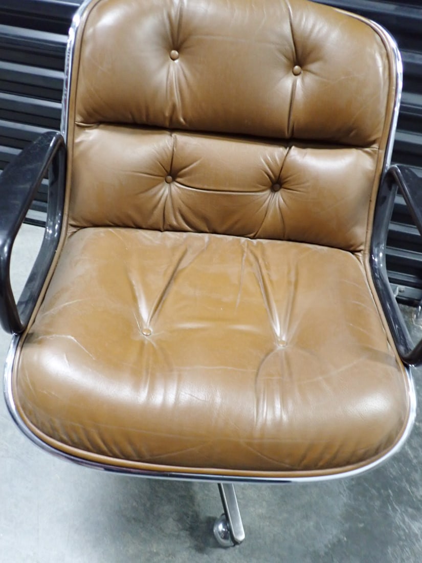 Knoll Pollack International Chrome & Leather Chair: Mid Century Design - 31" x 23". Label says Knoll International 745 Fifth Avenue New York, N.Y. 10027 - See other lots in auction for matching chairs