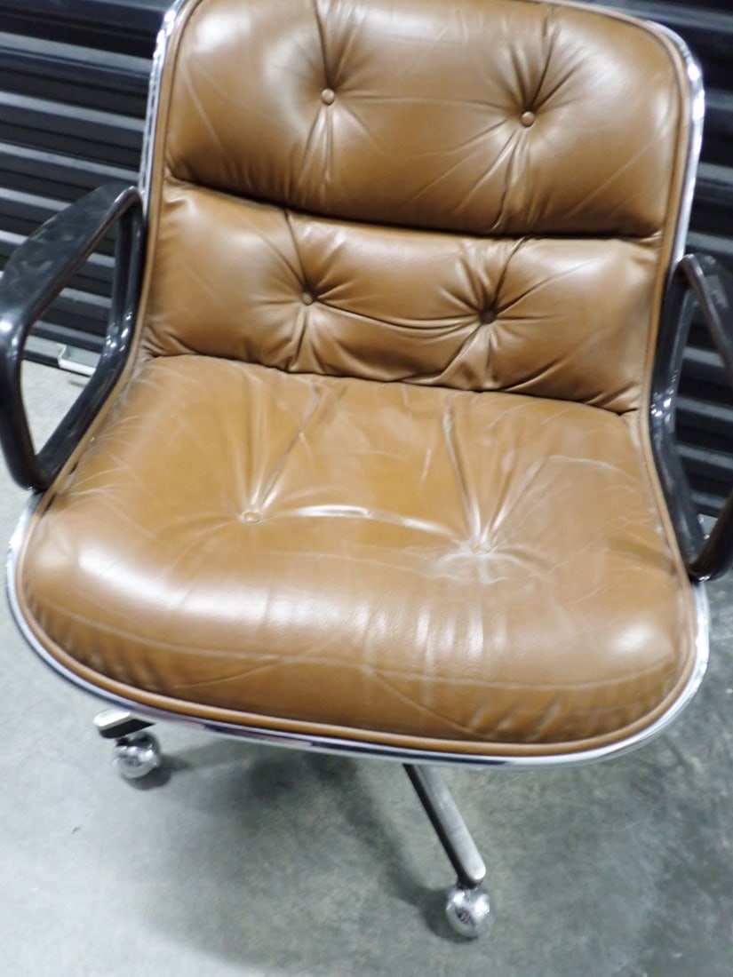 Knoll Pollack International Chrome & Leather Chair: Mid Century Design - 31" x 23". Label says Knoll International 745 Fifth Avenue New York, N.Y. 10031 - See other lots in auction for matching chairs