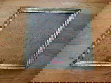 Mid 19th Century Sampler with House and Flowers