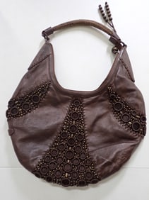 Cole Haan Alyssa Bead Slouch Style brown leather Handbag