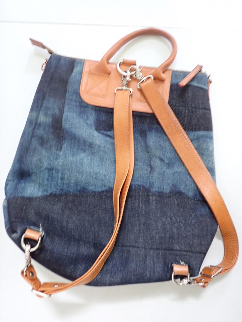 Graf & Lanz Italian Bedford Denim Backpack: Denim and leather back pack Width 13 1/2" Height 13 1/2"