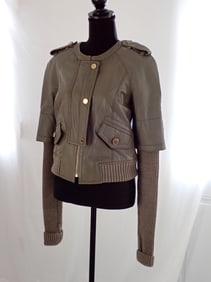 Tory Burch Army Green Military Leather Jacket Size S