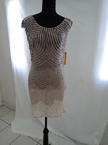 Alice + Olivia Taupe Beaded Cocktail Dress Size S New w/tags