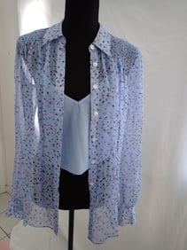 Veronica Beard 2 piece sheer floral shirt with light blue cami (silk)