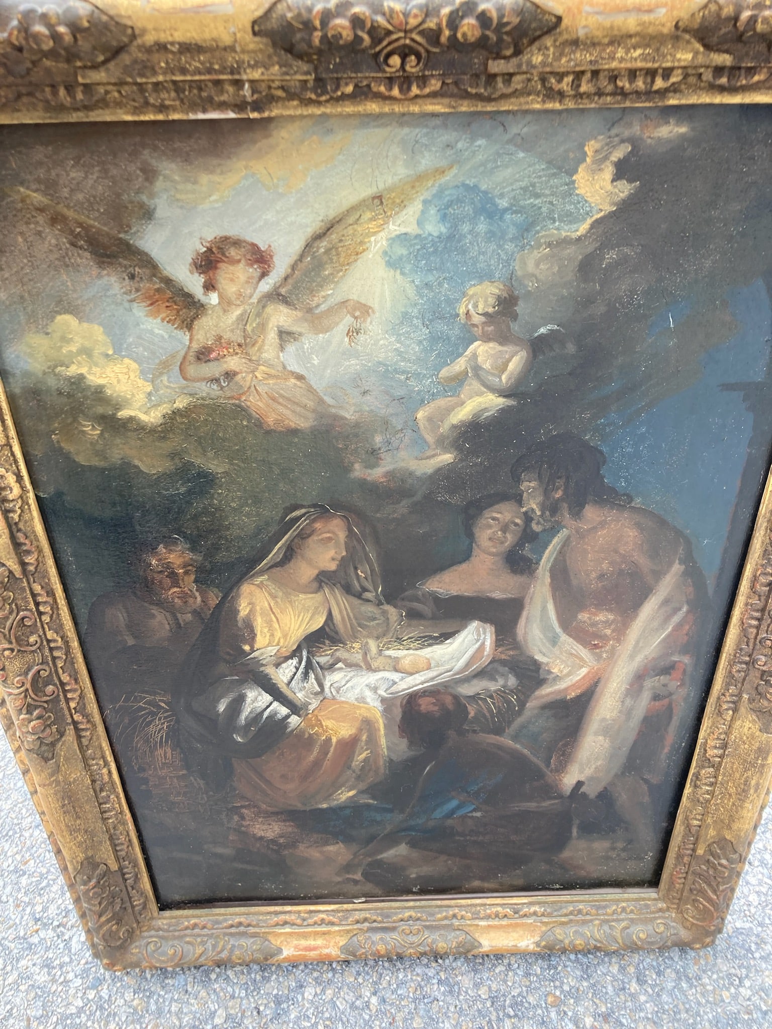 "The Nativity" Oil on Canvas Labeled Italian Baroque 17th Century - Wax Seal (1 of 9)