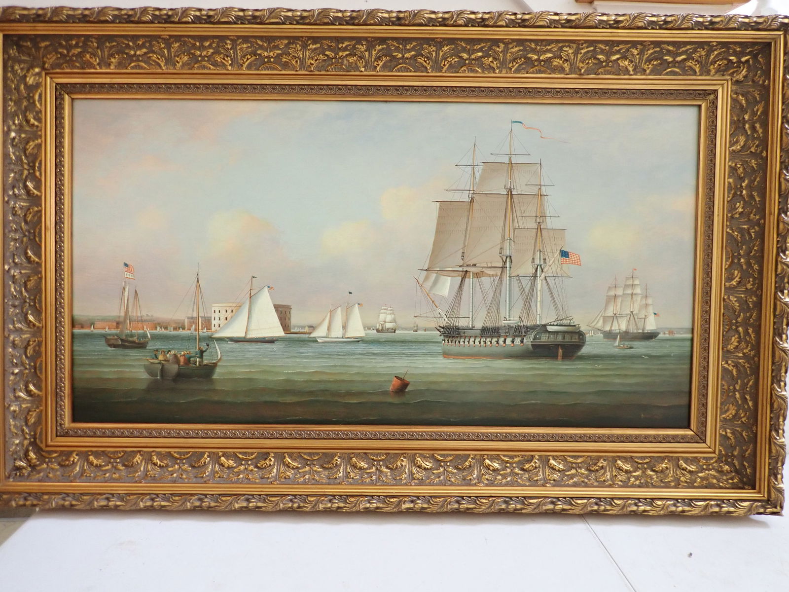 Brian Coole Oil on Plank of Sailing Ships in Harbor (1 of 7)