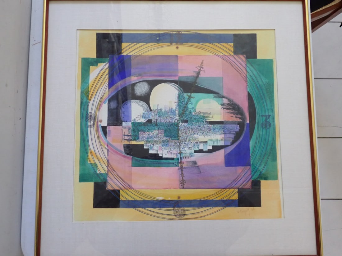 1964 Signed George Dergalis "City of Time" Watercolor with Catalog (1 of 13)
