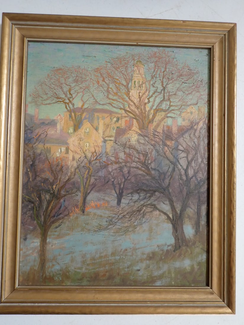 Francis J. Flanagan Town Scene with Church Oil on Plank (1 of 6)