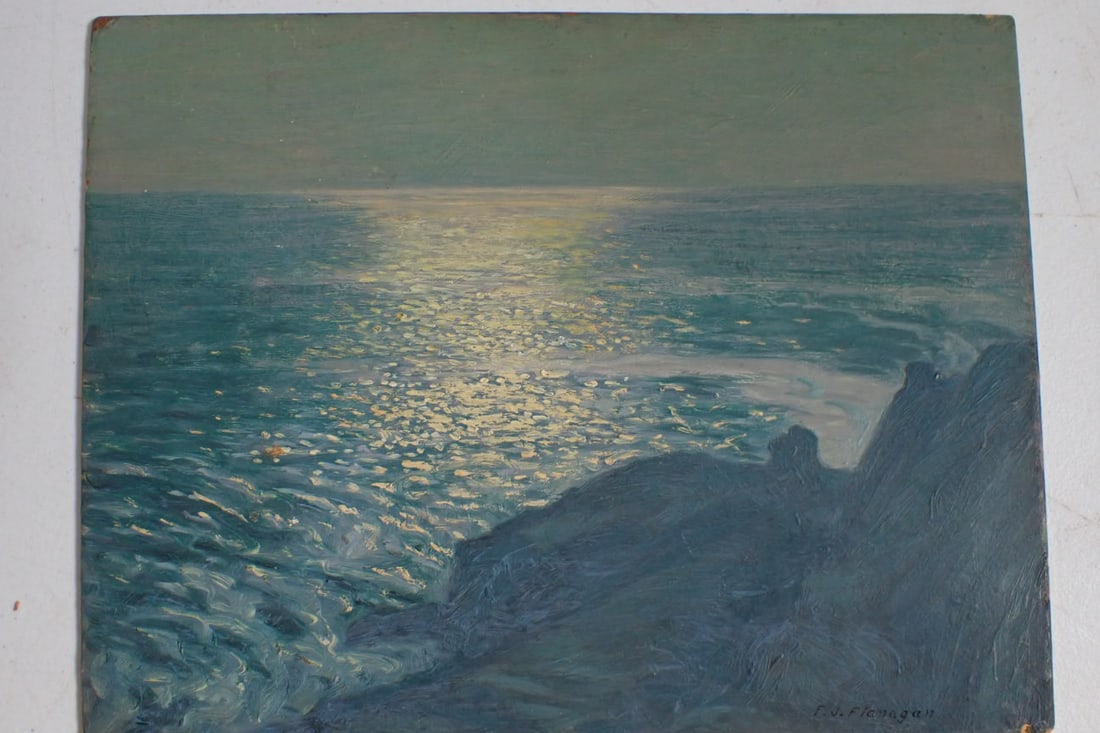 Francis J . Flanagan Seascape Moonlit Scene O/B (1 of 11)