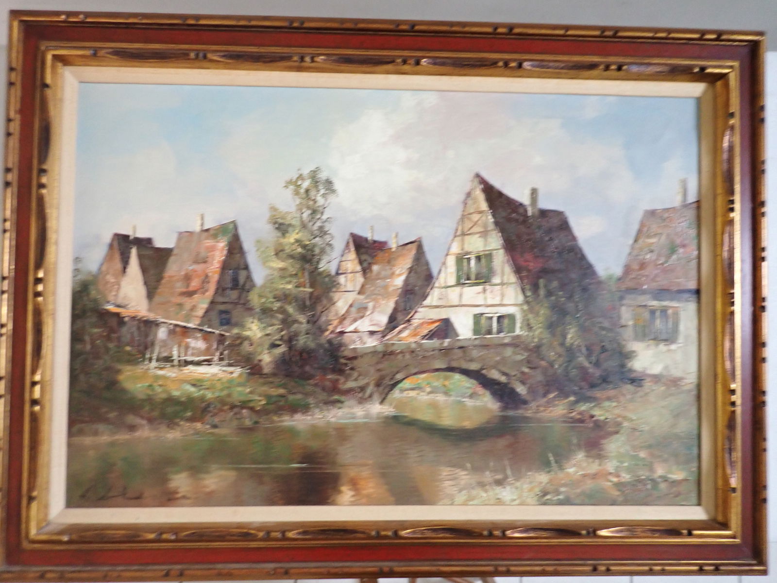 HF Dienst Village with Stone Arched Bridge and River Oil on Canvas (1 of 5)