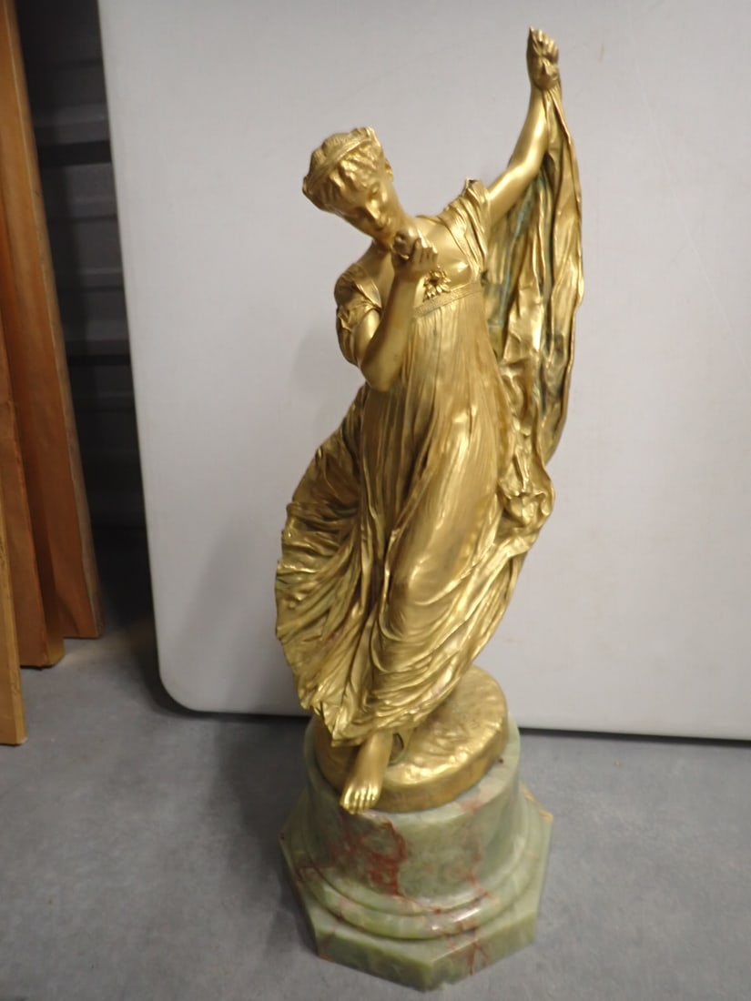 J. L. Gerome, Gold leaf on Bronze Statue of Woman -Green Alabaster base (1 of 17)