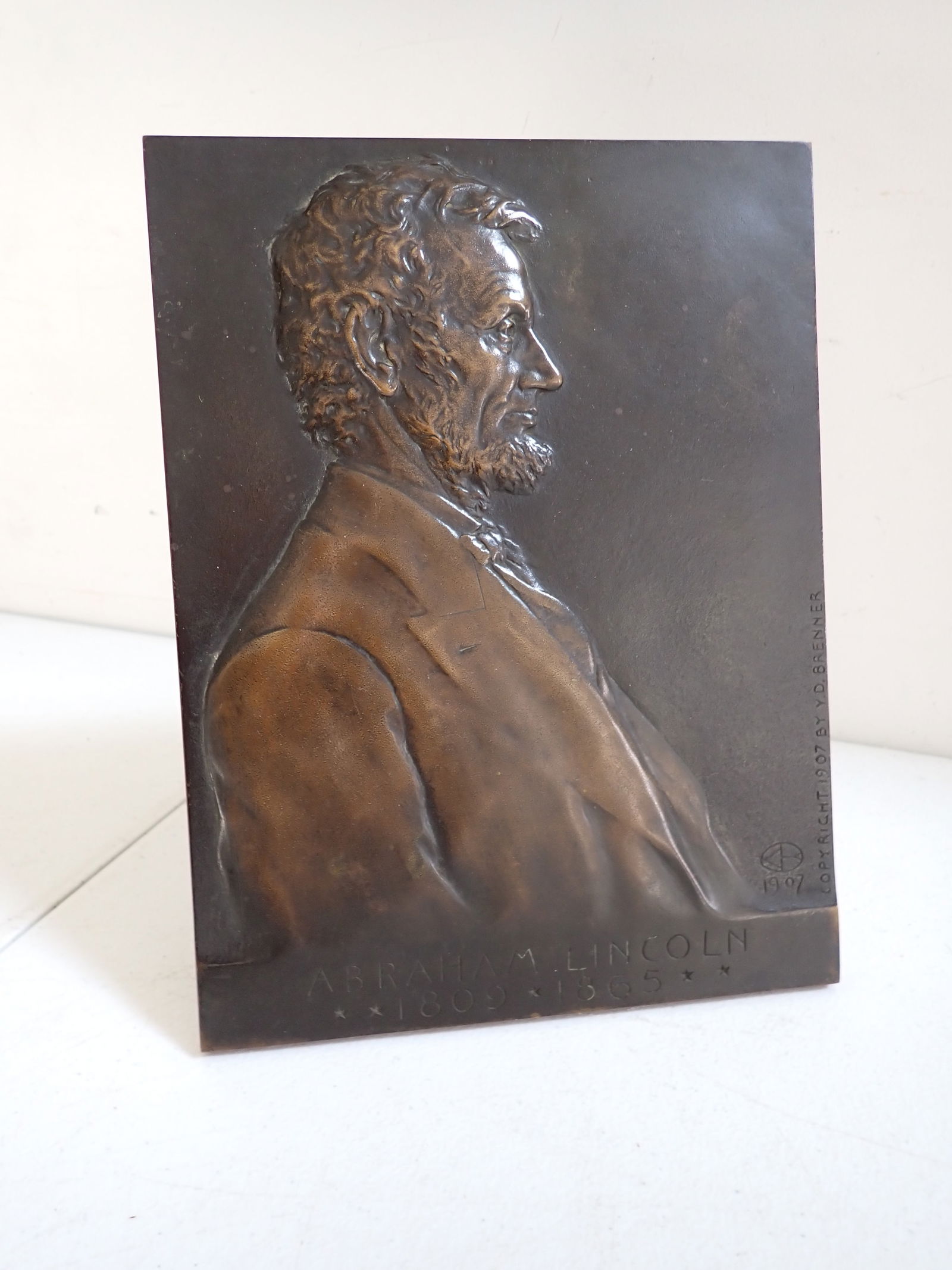 Y. D. Brenner Abraham Lincoln Easel back Bronze portrait 1907 (1 of 8)