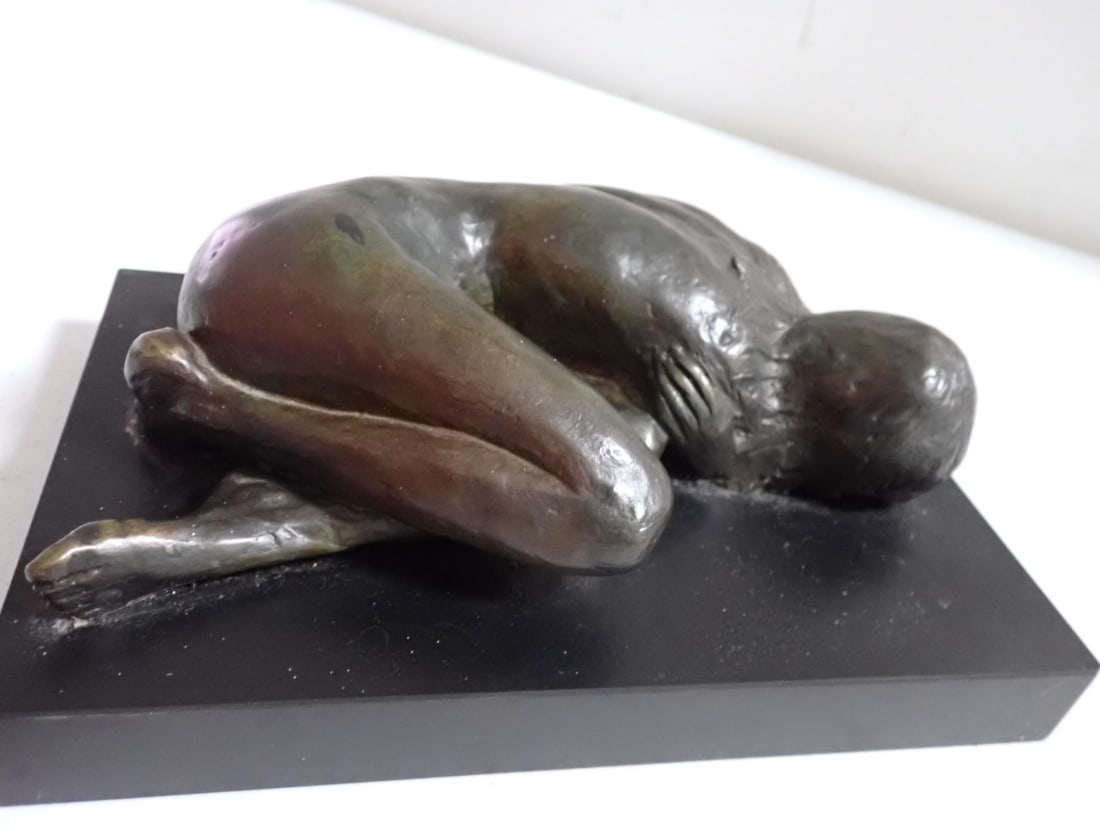 Reclining Bronze Nude signed BSR 74: 8 1/2" on Painted Wood Base