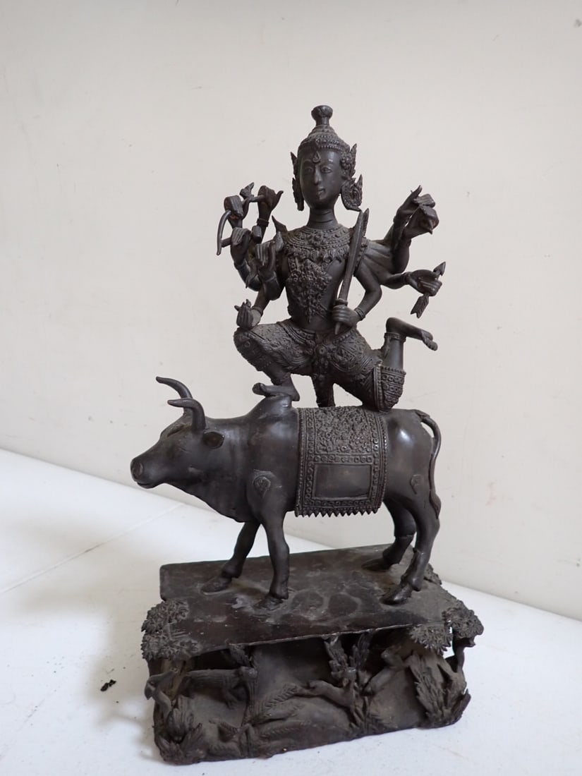 Asian Deity Cast Metal Figure on Bull (1 of 13)