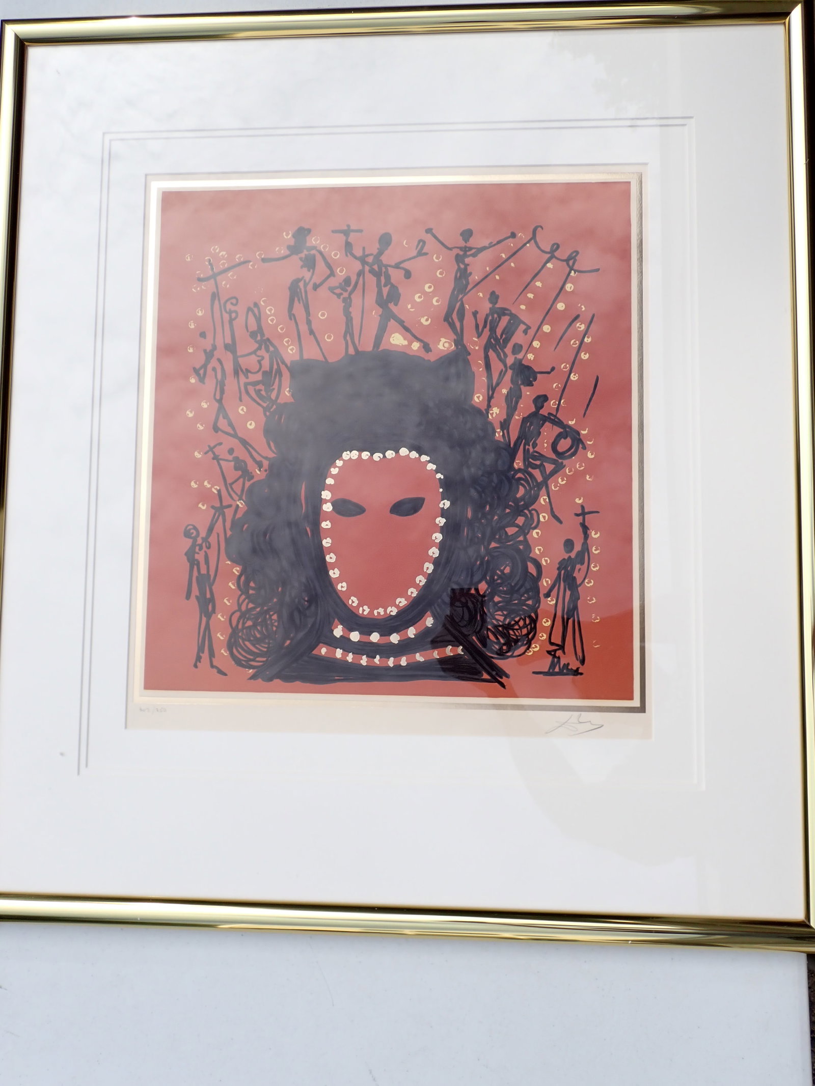 Salvador Dali "The Watcher" Lithograph Penciled Signed 303/350 - The Knights of the Round Table: The Watcher, from the Twelve Apostles (The Knights of the Round Table) series Limited Edition 303/350 Pencil Signed. Frame: 34" x 30". Art: 20 1/2" x 18 1/2". Good Condition.