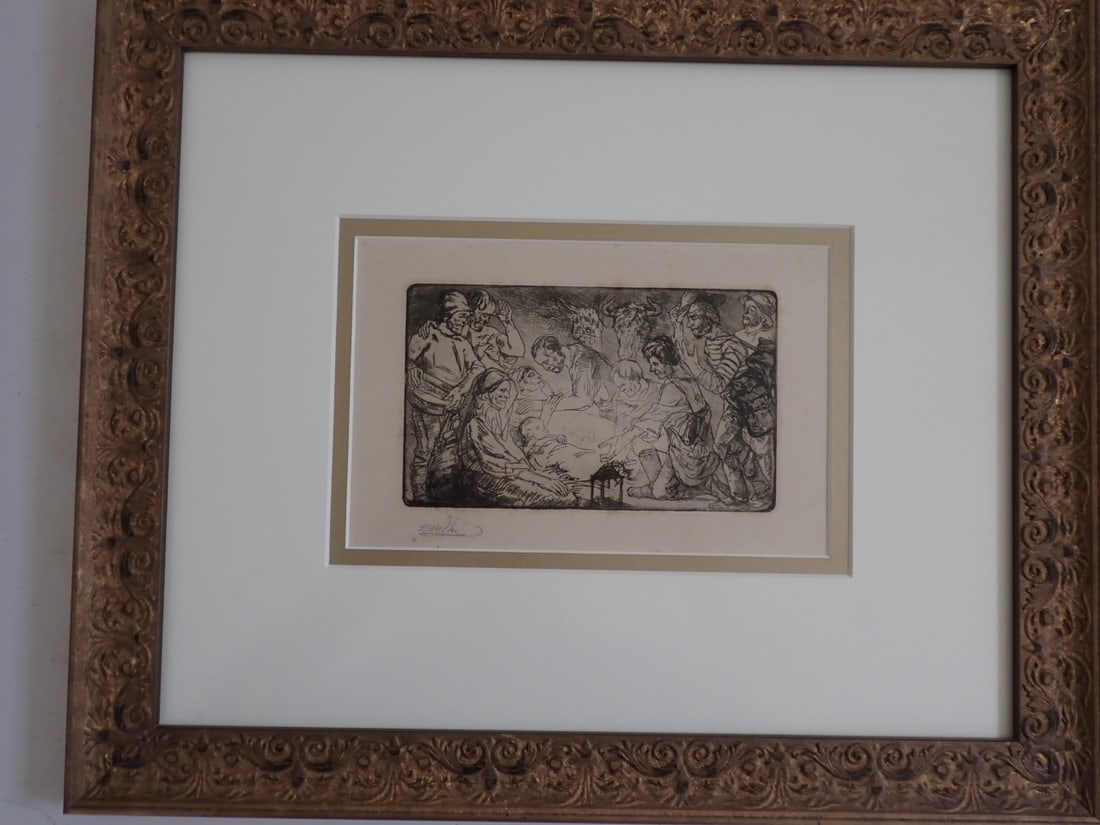 Bernard Naudin "The Birth of Jesus Christ" pencil signed Etching (1 of 7)