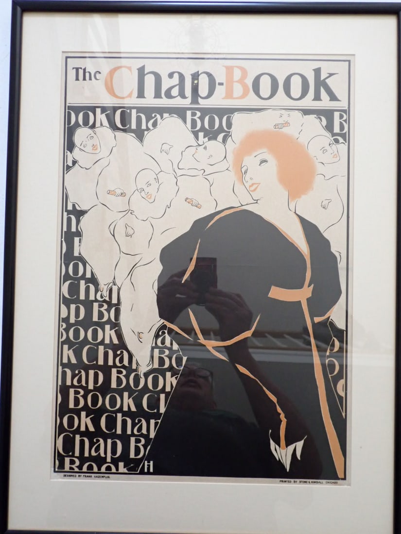 Frank Hazenplug - The Chap-Book Poster: Poster for the Chap-Book By Frank Hazelplus. Tear at corner, crease where once folded, otherwise good condition. Printed by Stone & Kimball Chicago. Frame 19" x 25 3/4" Frame: 14" x 20 1.2"