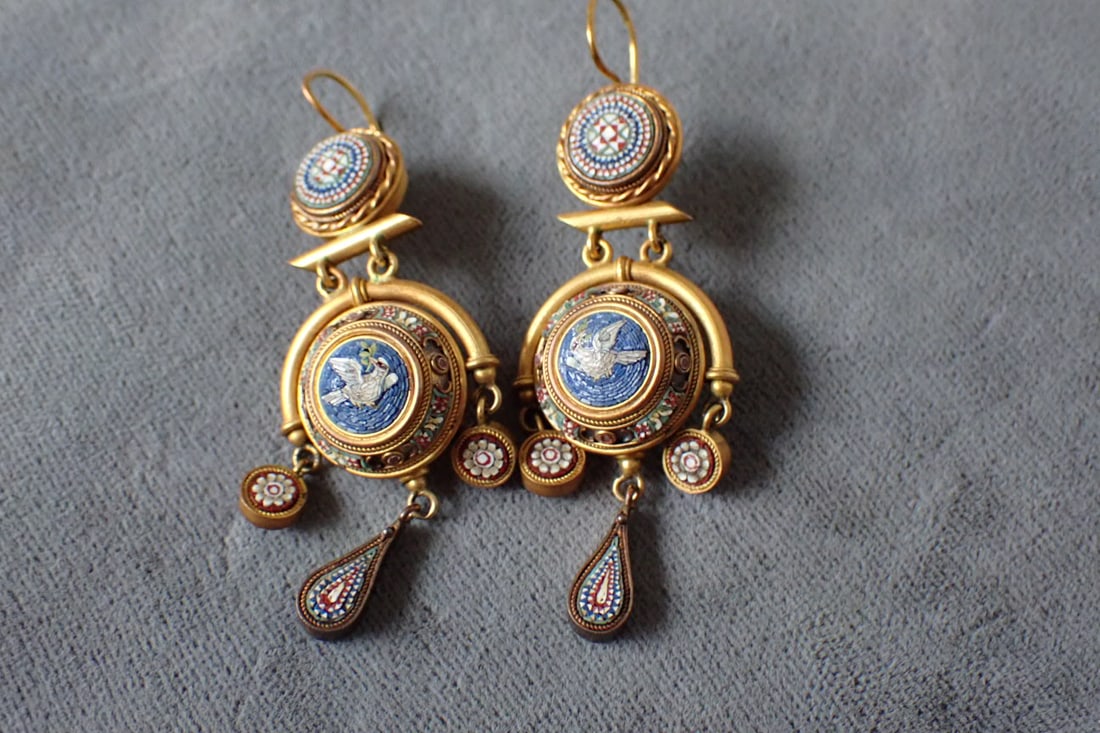 Antique Italian Micro Mosaic 18K Earrings (1 of 19)