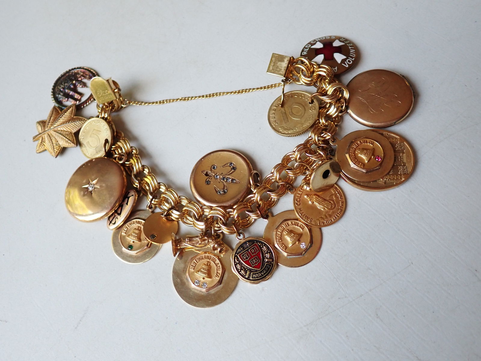Gold Filled Charm Bracelet with 6 14k Gold & Other Charms and Lockets (1 of 16)