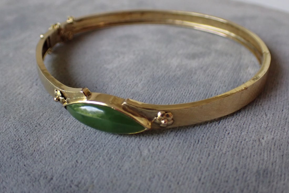 14K Bangle Bracelet with Jade Stone (1 of 9)