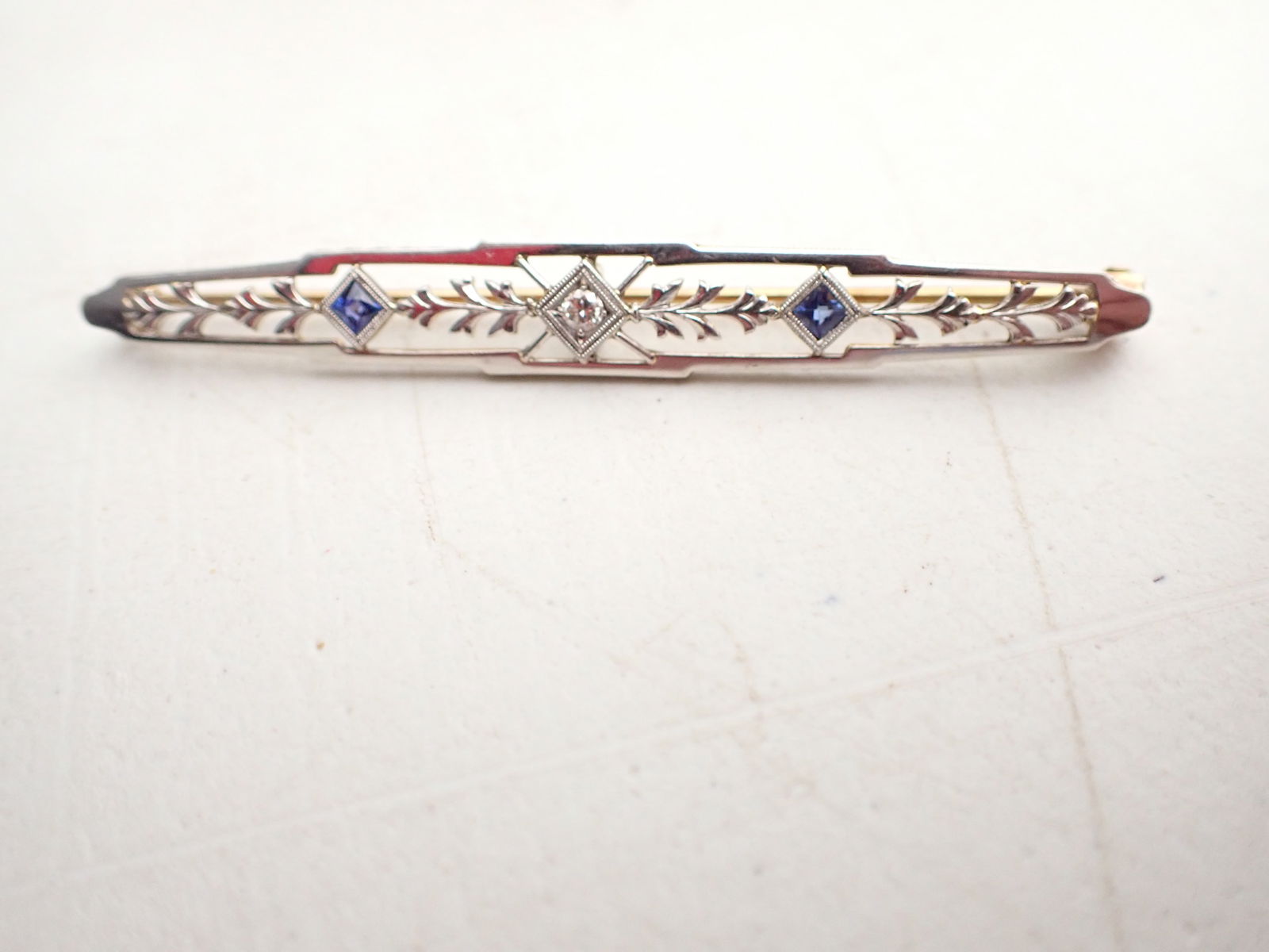 14K Diamond & Sapphire Bar Pin (1 of 6)