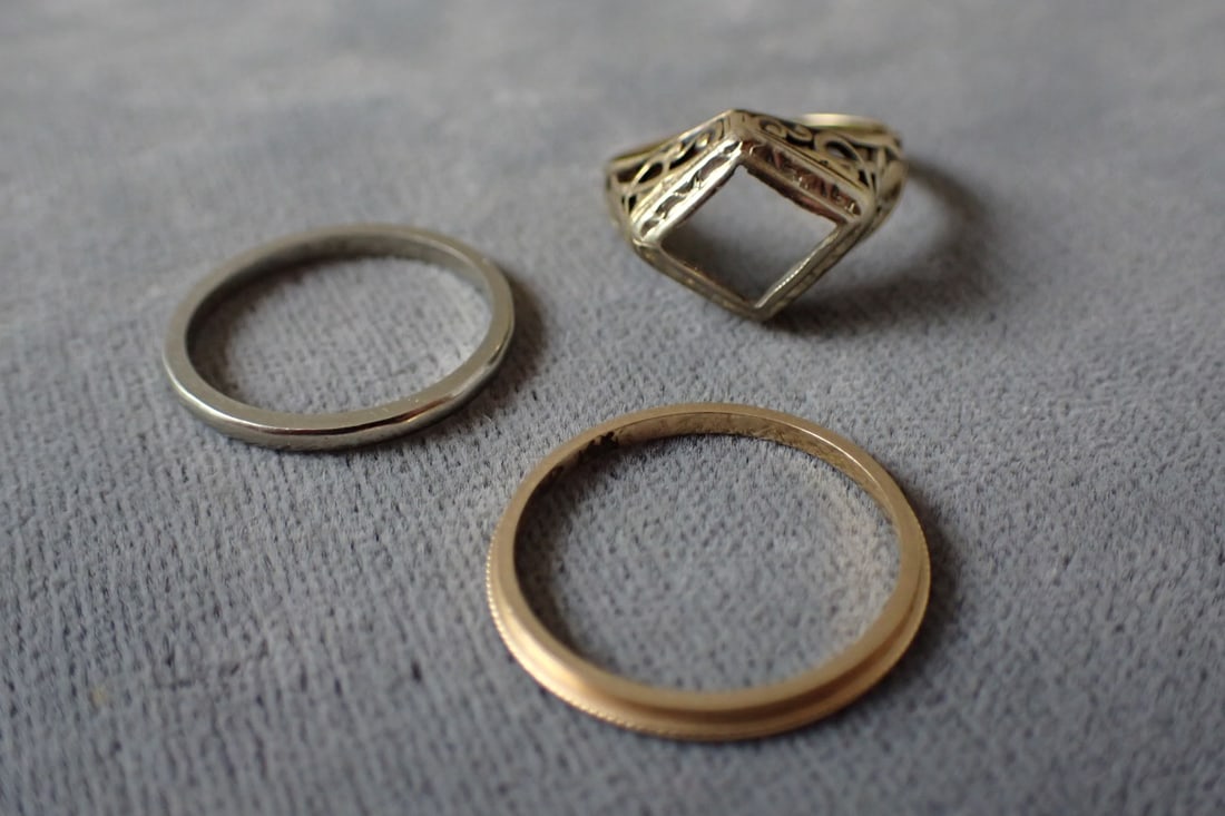 14K Filigree Ring (no stone) and 2 Bands (1 of 10)