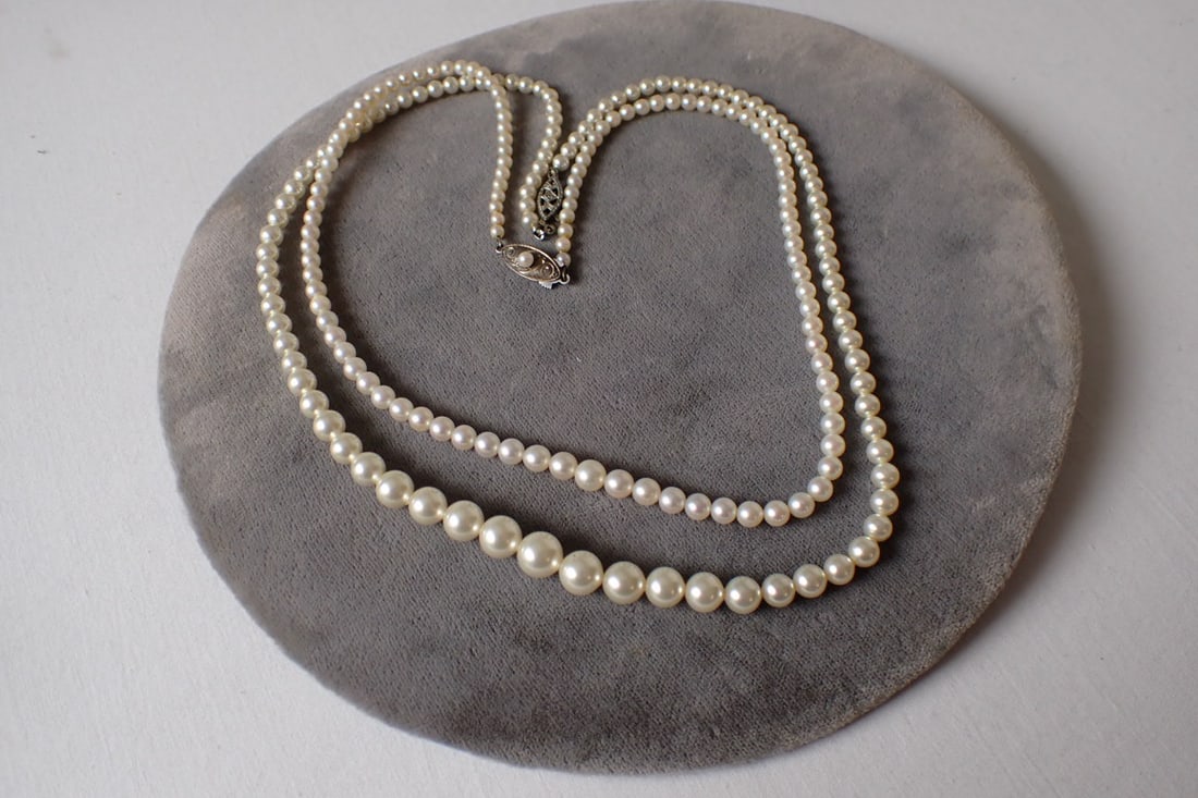 Two Pearl Necklaces on with Sterling Clasp (1 of 9)