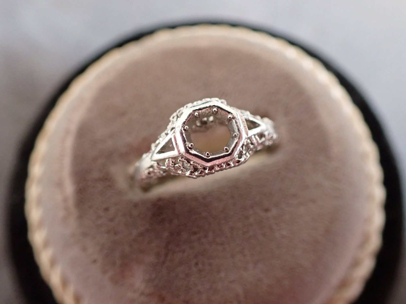 Platinum Filigree and Diamond Ring - No Center Stone: Size 6 3/4"
