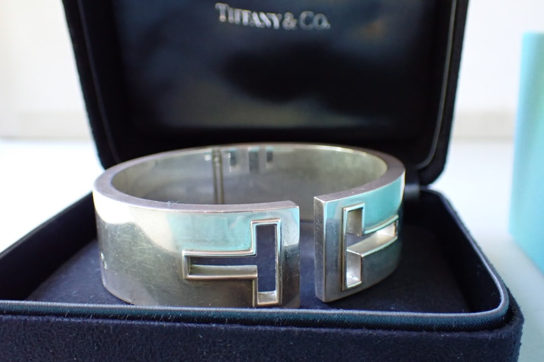 Signed Tiffany & Co. T Cut Out Bracelet with bag & box (1 of 12)