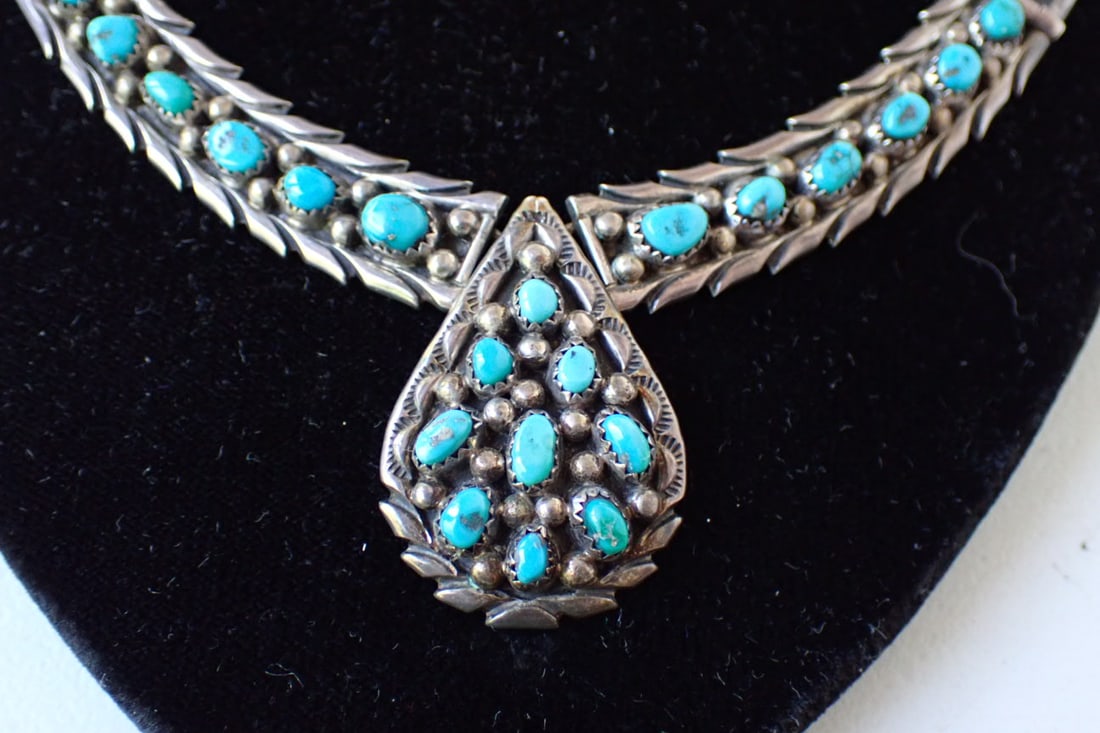 Sterling Pendant & turquoise Choker: 16" Across Pendant appx 1/2" long