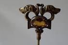 Victorian Brass Hound Dog Heads Jeweled Hat Pin