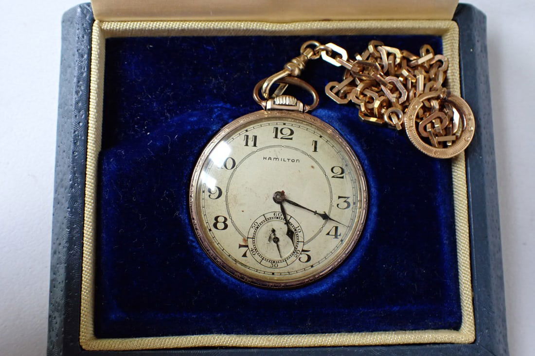 Hamilton 17 Jewel 10K Gold Filled Pocket Watch in Box with Fob (1 of 16)