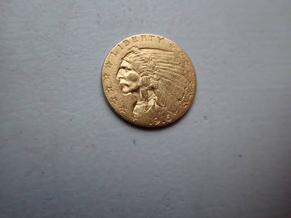 1915 "Indian Head" 2 1/2 Dollar Gold Coin: 90% Gold Coin Designed by Bela Lyon Pratt
