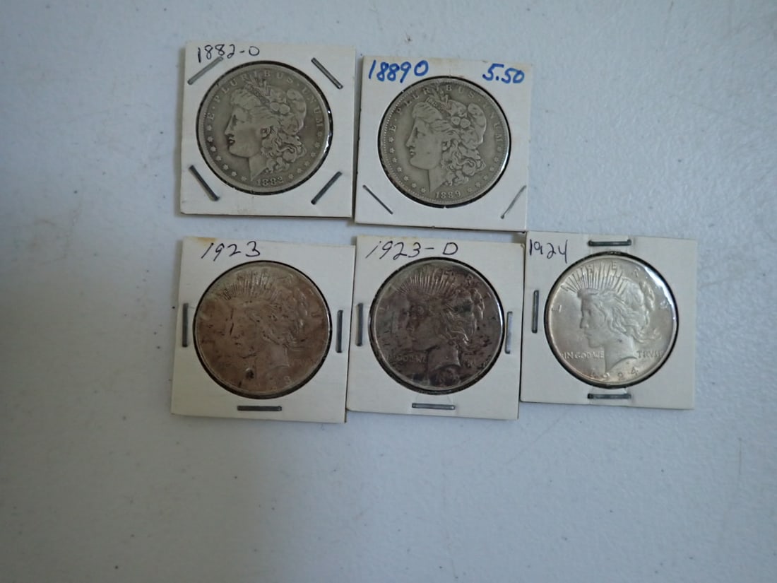 1882-O and 1889-O Morgan & 1923, 1923-D and 1924 Peace Dollars (1 of 10)