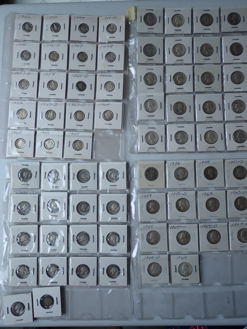 (22) Mercury Dimes, (14) Roosevelt Silver, (34) Washington Silver, etc, (1 of 9)