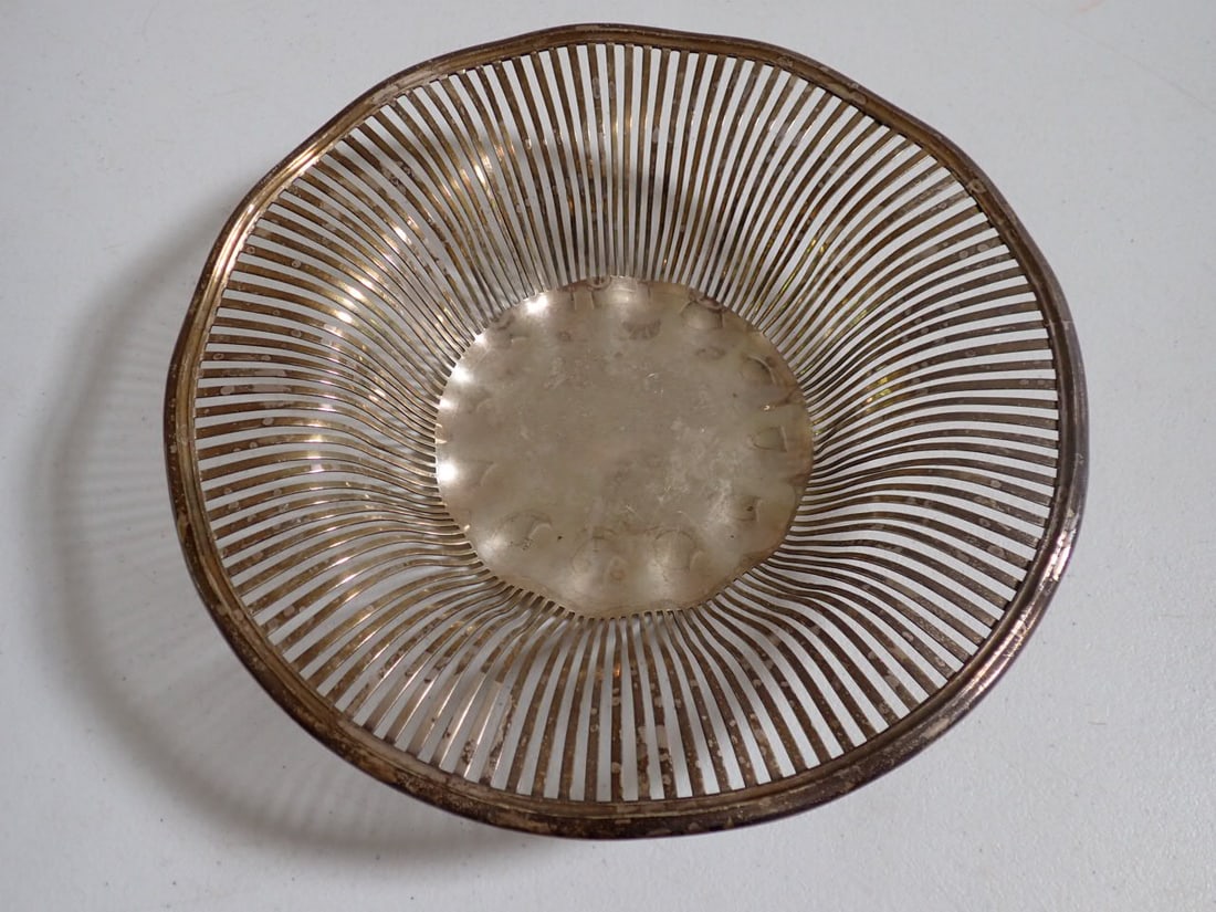 Sterling Silver Rogan Co. Openwork Bowl 11": Sterling Silver Rogan Co. 11" bowl. Openwork. Marked Rogan Co. Pittsburgh, Sterling 130, has Silversmith Initials on base, hammered design on edge around base. 17.4 troy ounces