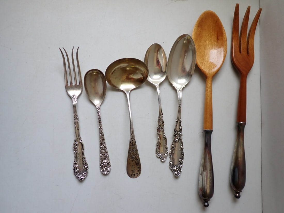 Sterling Silver Serving Spoons, Ladle, Fork & Salad Set (1 of 16)