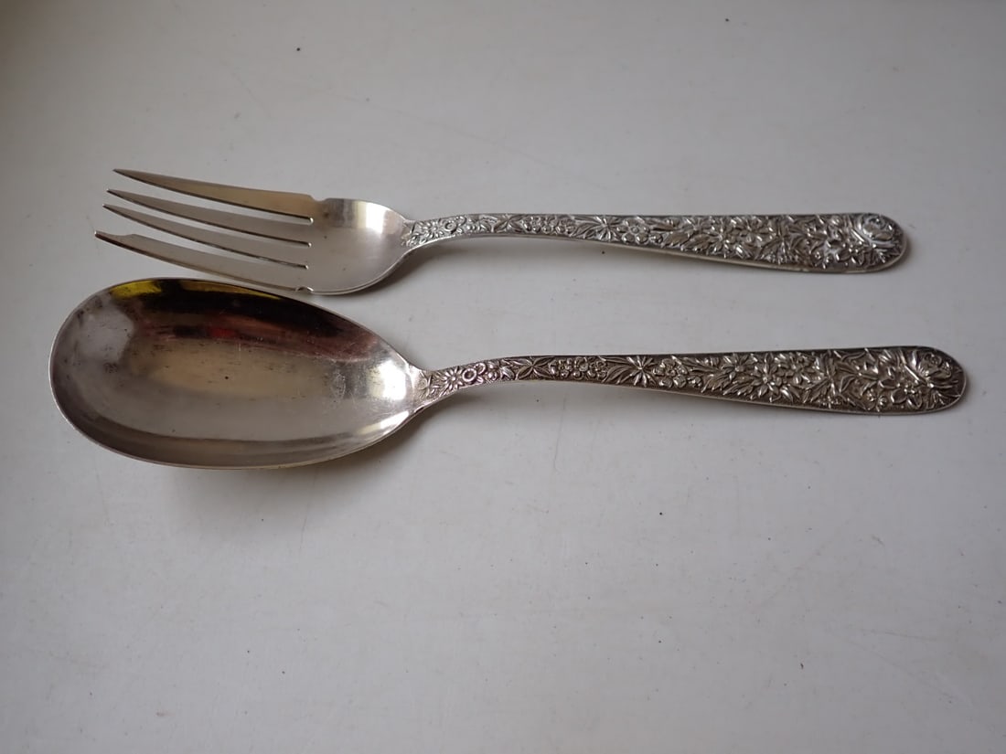 S. Kirk & Son Sterling Silver Salad Fork and Spoon Floral Pattern (1 of 6)