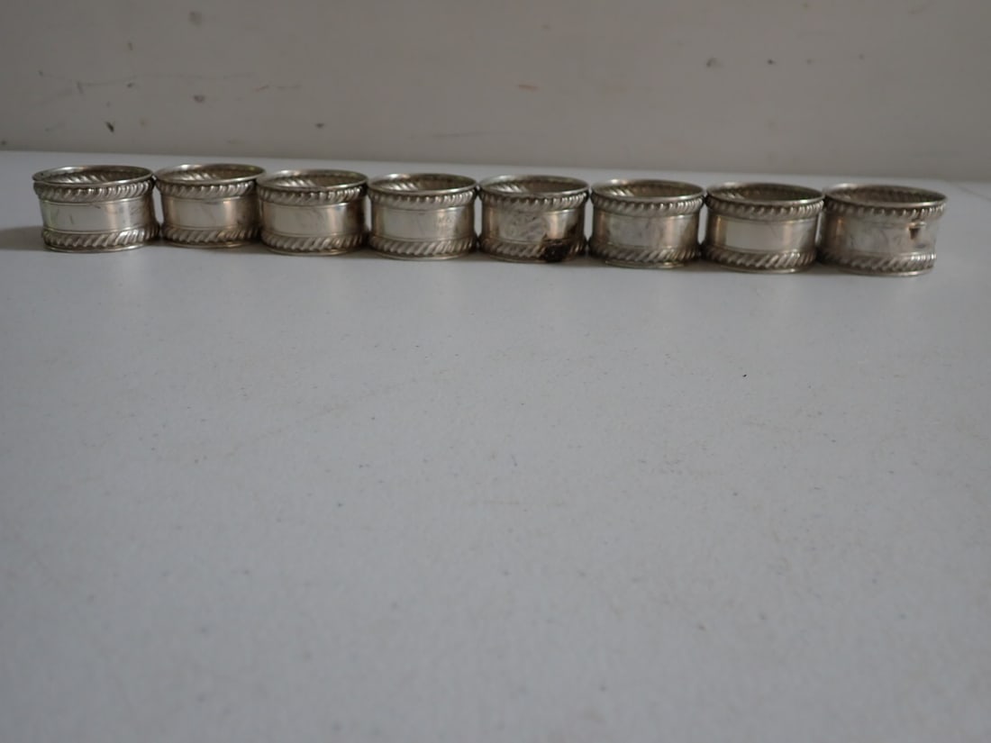 Sterling Silver Gorham Napkin Rings Monogrammed (8): (8) 1 3/4"Sterling Silver Gorhan Napkin Rings. Monogrammed. 5.1 troy ounces