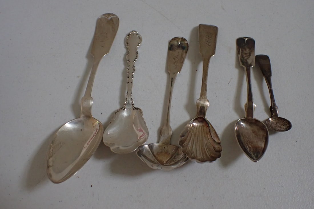 Coin Silver Serving Pieces and Spoon and Sterling Sugar Spoon (1 of 14)
