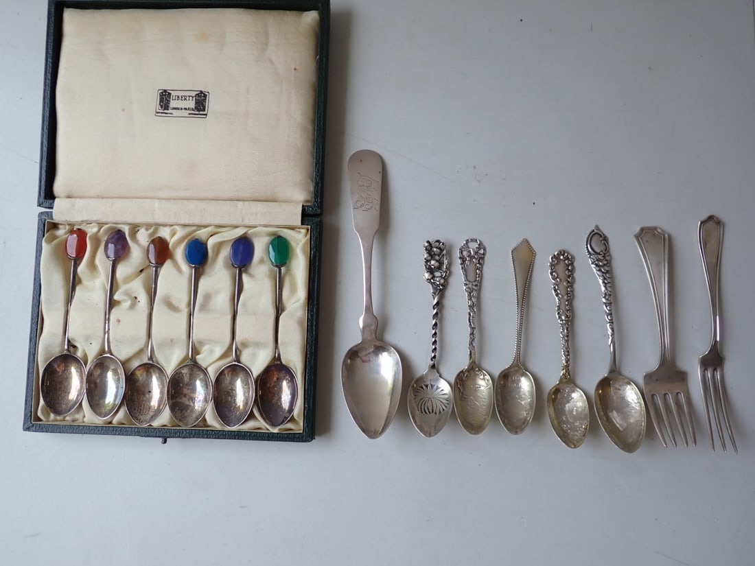 Sterling Silver Souvenir Spoons, Forks, Coin & English Silver Spoons (1 of 16)