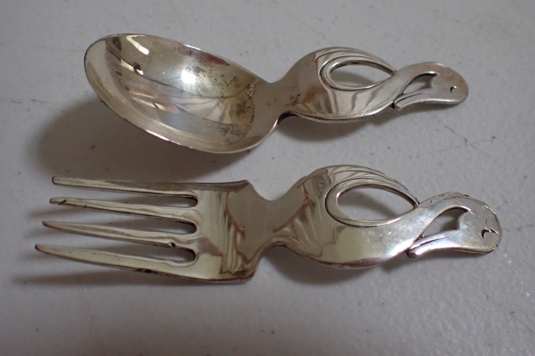 Sterling Silver International Child's Swan design Fork and Spoon (1 of 5)