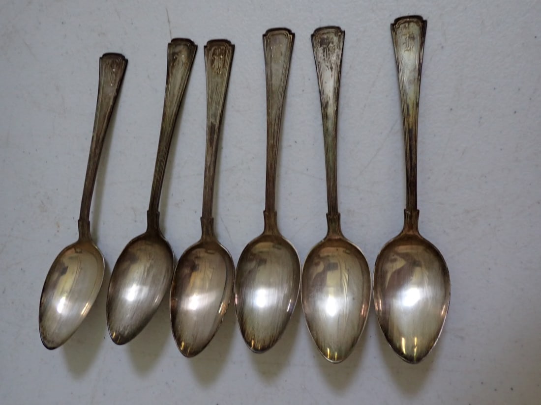 6 Sterling Silver Teaspoons: Monogrammed.