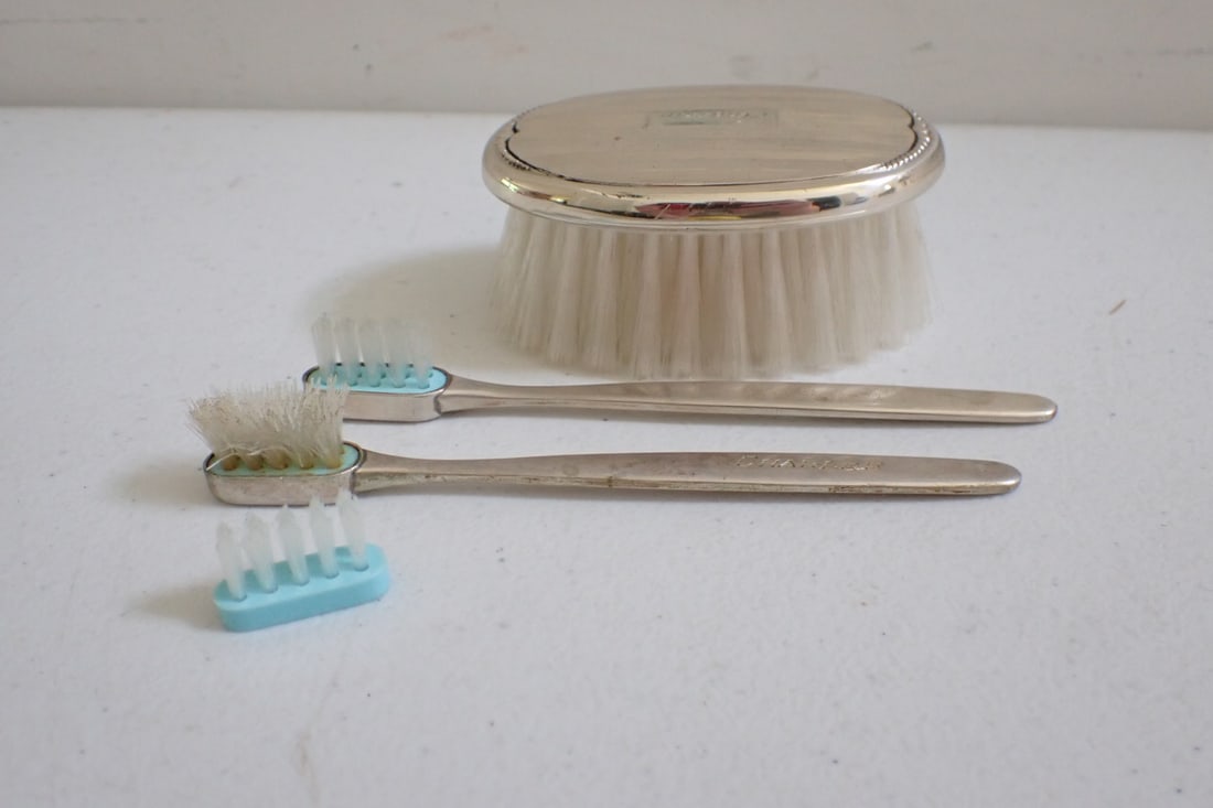 2 Sterling Silver Children's toothbrushes and Hairbrush (1 of 10)