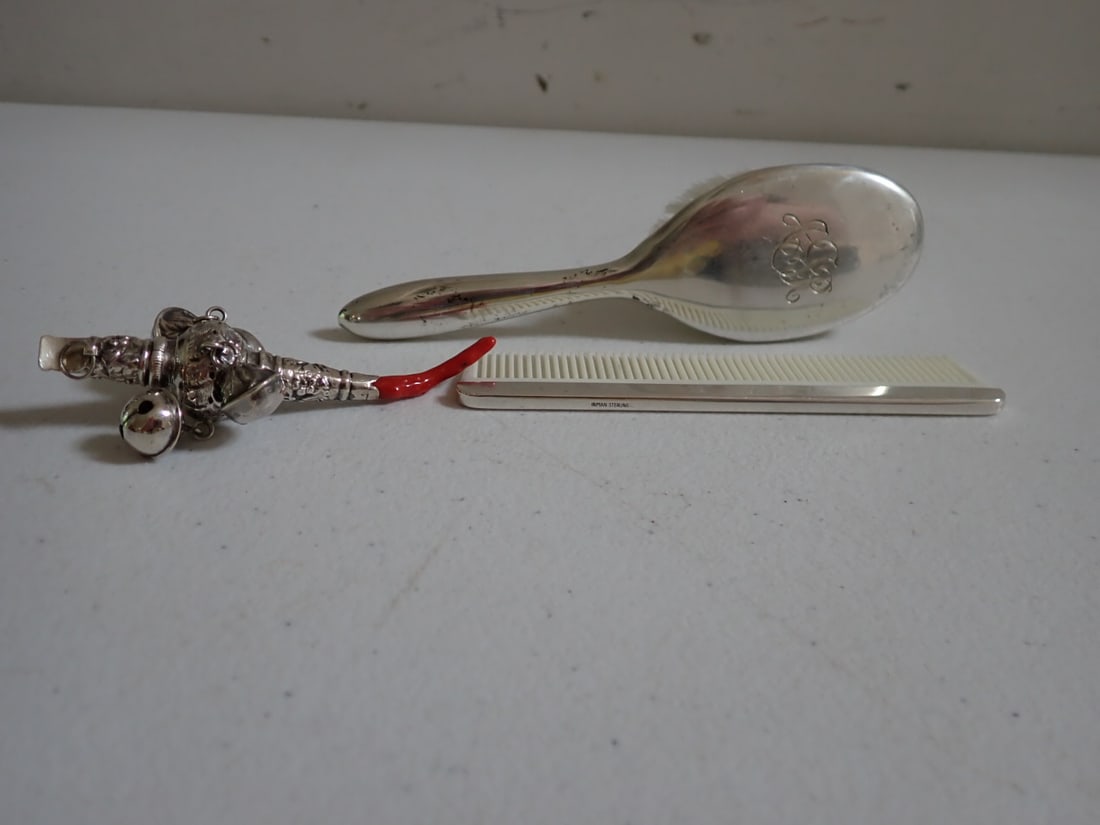 Silver rattle and Child's Dresser set (1 of 9)