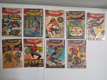 The Amazing Spider-Man 1966 Marvel Comic Books: Issues # 32 to 40. Has # 39 Green Goblin cover. Some edge wear and other wear with some staining.