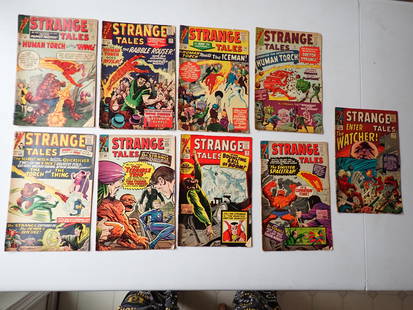 Strange Tales # 116, 119, 120. 121, 128, 129, 131, 132, and 134 Comics: 1964 & 1965 Marvel Comics. # 116 Thing crossover. Have some wear.