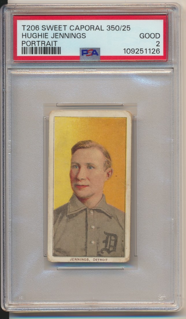 T206 Hughie Jennings Sweet Caporal Portrait PSA 2 Card (1 of 2)